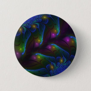 Colourful Luminous Abstract Modern Trippy Fractal 2 Inch Round Button