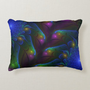 Colourful Luminous Abstract Modern Trippy Fractal Accent Pillow