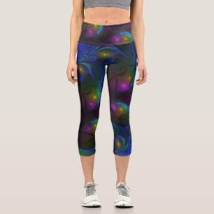 Colourful Luminous Abstract Modern Trippy Fractal Capri Leggings