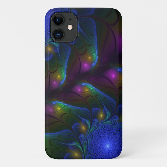 Colourful Luminous Abstract Modern Trippy Fractal Case-Mate iPhone Case (Back)