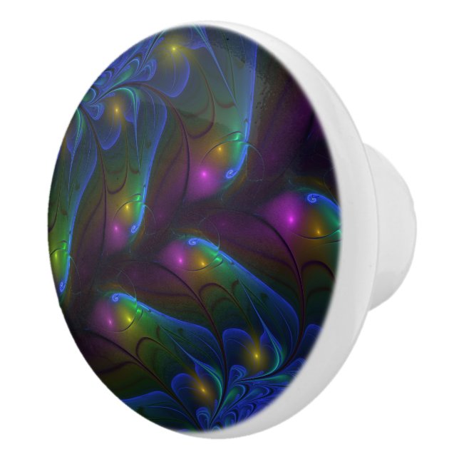 Colourful Luminous Abstract Modern Trippy Fractal Ceramic Knob (Right)