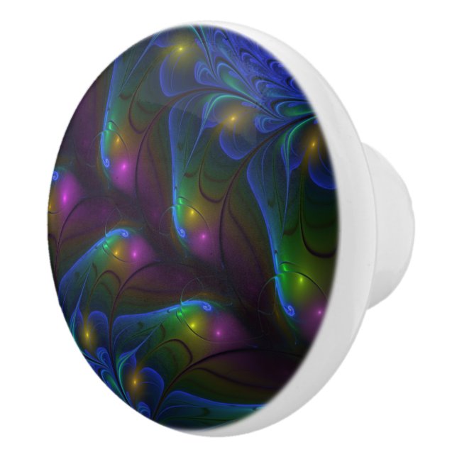 Colourful Luminous Abstract Modern Trippy Fractal Ceramic Knob (Right)