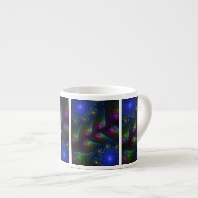 Colourful Luminous Abstract Modern Trippy Fractal Espresso Cup (Front Right)