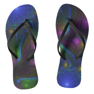 Colourful Luminous Abstract Modern Trippy Fractal Flip Flops