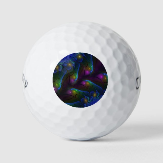 Colourful Luminous Abstract Modern Trippy Fractal Golf Balls (Front)