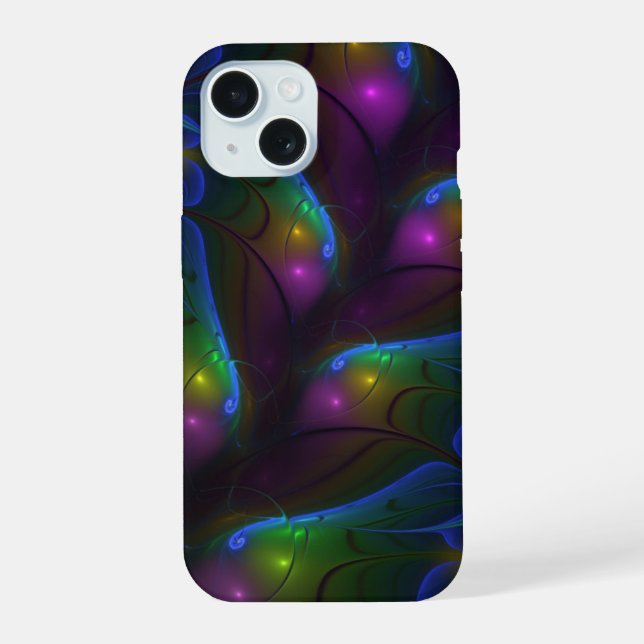 Colourful Luminous Abstract Modern Trippy Fractal iPhone 15 Case (Back)