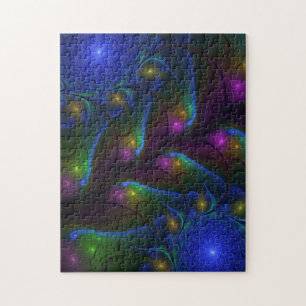 Colourful Luminous Abstract Modern Trippy Fractal Jigsaw Puzzle