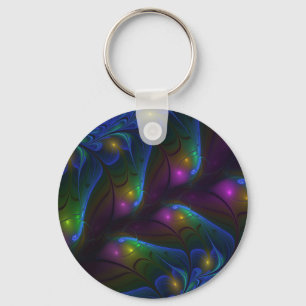Colourful Luminous Abstract Modern Trippy Fractal Keychain