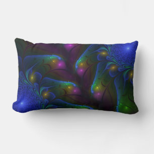 Colourful Luminous Abstract Modern Trippy Fractal Lumbar Pillow