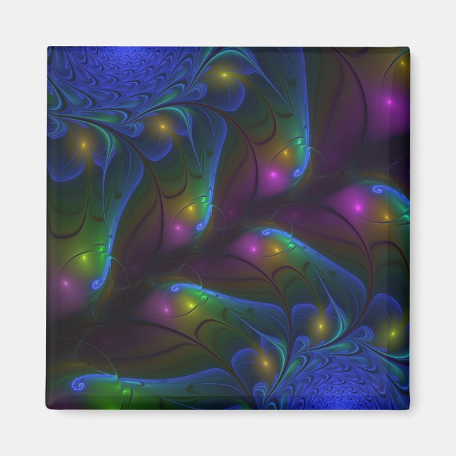 Colourful Luminous Abstract Modern Trippy Fractal Magnet (Front)