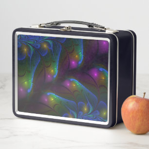 Colourful Luminous Abstract Modern Trippy Fractal Metal Lunch Box