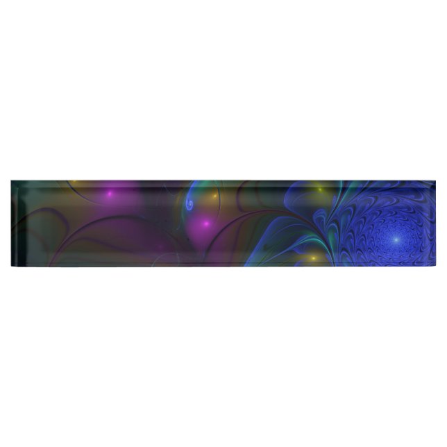 Colourful Luminous Abstract Modern Trippy Fractal Nameplate (Front)