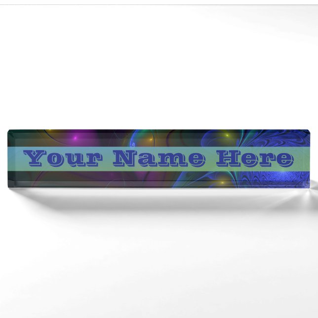 Colourful Luminous Abstract Modern Trippy Fractal Nameplate (Front)