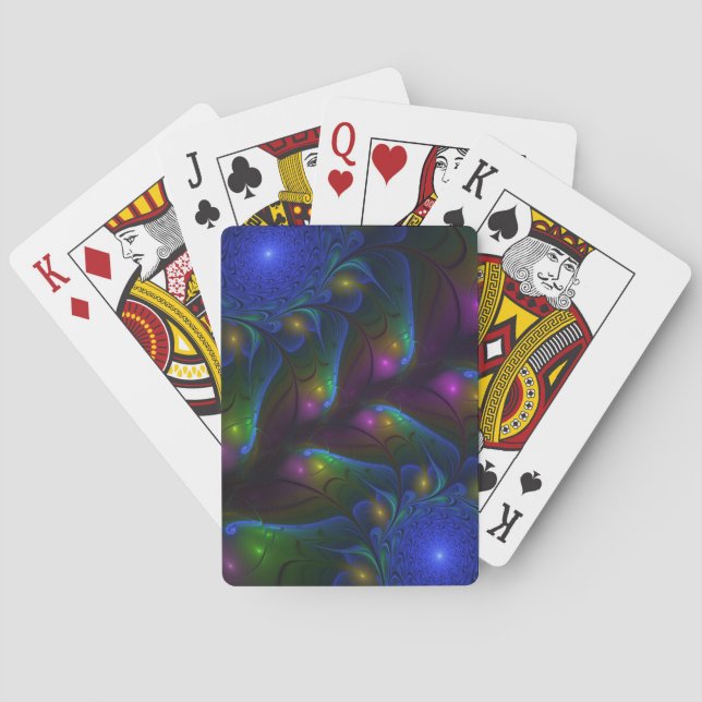 Colourful Luminous Abstract Modern Trippy Fractal Playing Cards (Back)