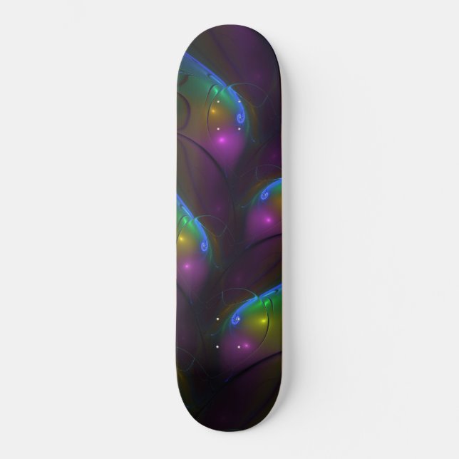 Colourful Luminous Abstract Modern Trippy Fractal Skateboard (Front)