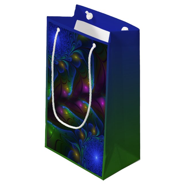 Colourful Luminous Abstract Modern Trippy Fractal Small Gift Bag (Front Angled)