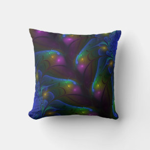 Colourful Luminous Abstract Modern Trippy Fractal Throw Pillow