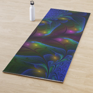 Colourful Luminous Abstract Modern Trippy Fractal Yoga Mat