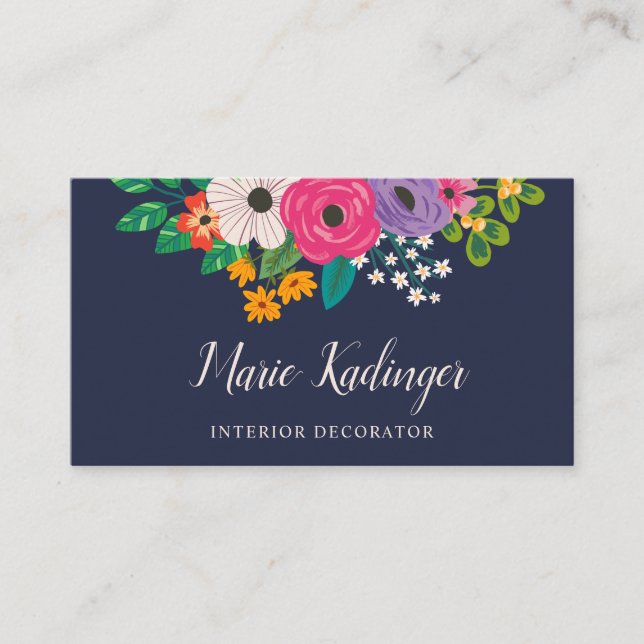 Colourful Lush Flower Bouquet Business Card (Front)