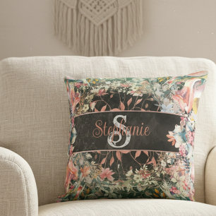 Colourful Lush Watercolor Flowers Personalized Throw Pillow