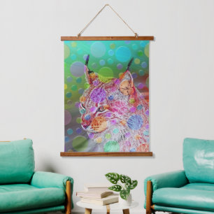 Colourful Lynx portrait, abstract art  Hanging Tapestry