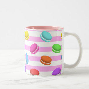 Colourful Macaron French Pastry Pink Striped Two-Tone Coffee Mug