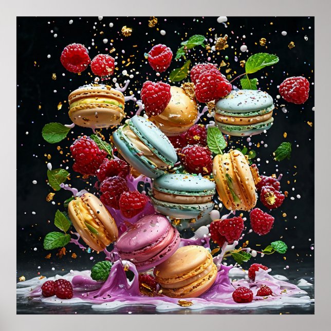 🧁 Colourful Macaron Splash Dessert Kitchen Decor  (Front)