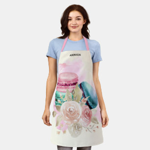Colourful Macarons and Flowers Watercolor Apron