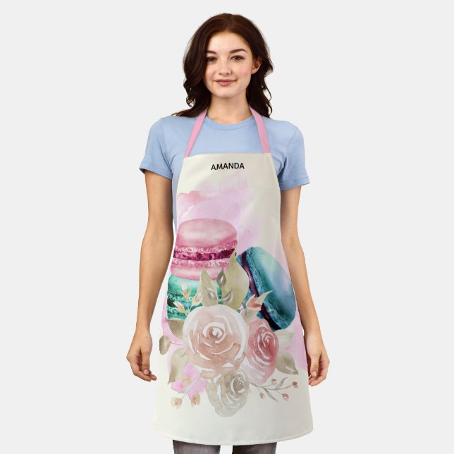 Colourful Macarons and Flowers Watercolor Apron (Worn)