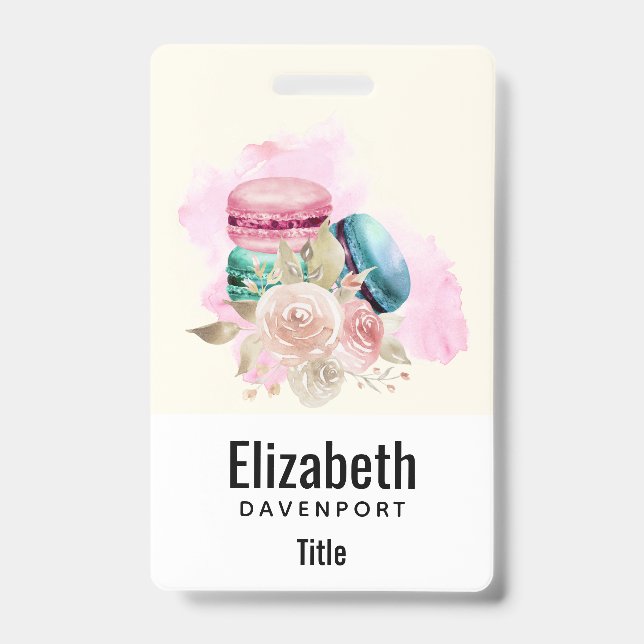 Colourful Macarons and Flowers Watercolor Badge (Front)