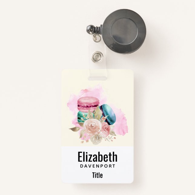 Colourful Macarons and Flowers Watercolor Badge (Front with Retractable)