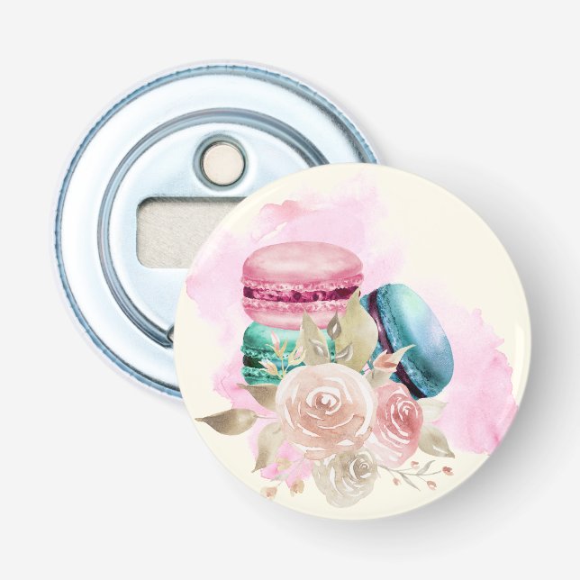 Colourful Macarons and Flowers Watercolor Bottle Opener (Front)