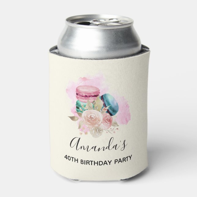 Colourful Macarons and Flowers Watercolor Can Cooler (Can Front)