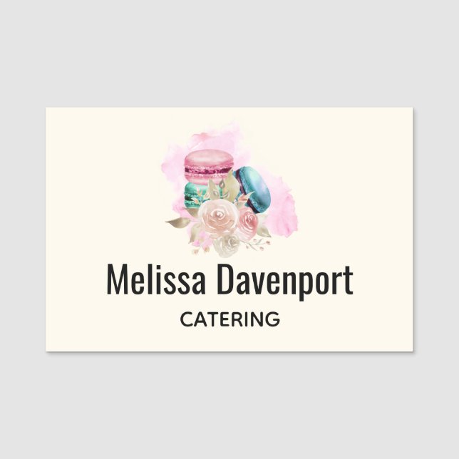Colourful Macarons and Flowers Watercolor Name Tag (Front)