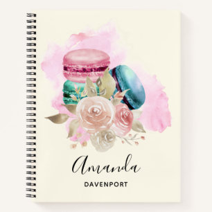 Colourful Macarons and Flowers Watercolor Notebook