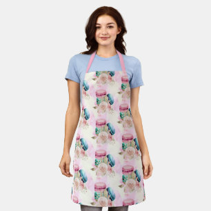 Colourful Macarons and Flowers Watercolor Pattern Apron