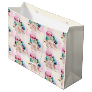 Colourful Macarons and Flowers Watercolor Pattern Large Gift Bag