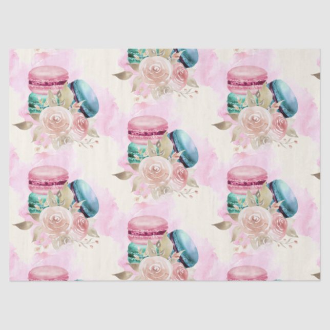 Colourful Macarons and Flowers Watercolor Pattern Tissue Paper (Front)