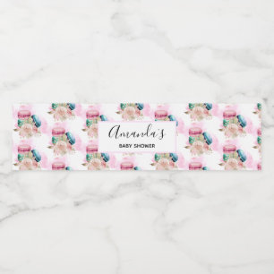 Colourful Macarons and Flowers Watercolor Pattern Water Bottle Label