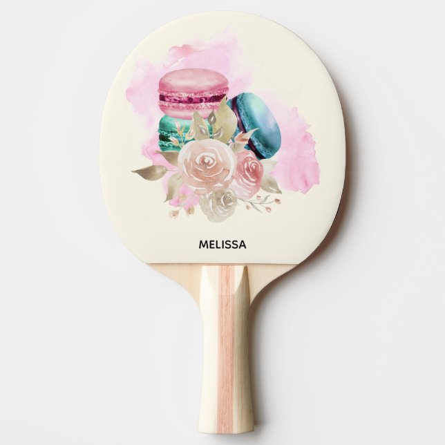 Colourful Macarons and Flowers Watercolor Ping Pong Paddle (Front)