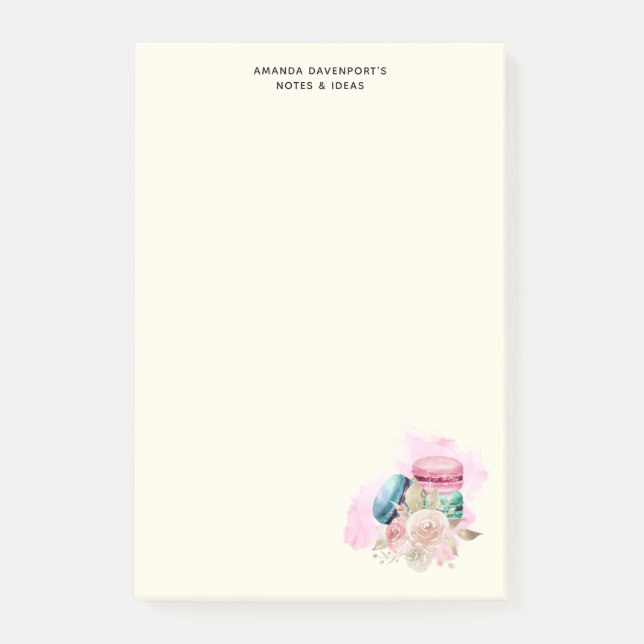 Colourful Macarons and Flowers Watercolor Post-it Notes (Front)