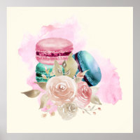 Colourful Macarons and Flowers Watercolor