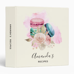 Colourful Macarons and Flowers Watercolor Recipe Binder