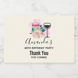 Colourful Macarons and Flowers Watercolor Sparkling Wine Label