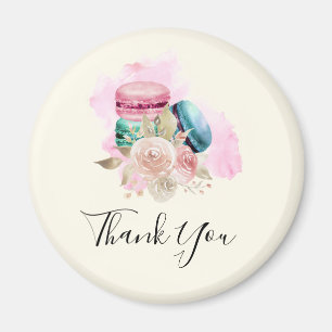 Colourful Macarons and Flowers Watercolor Thank Yo Magnet