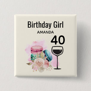 Colourful Macarons and Wine Birthday Girl 2 Inch Square Button