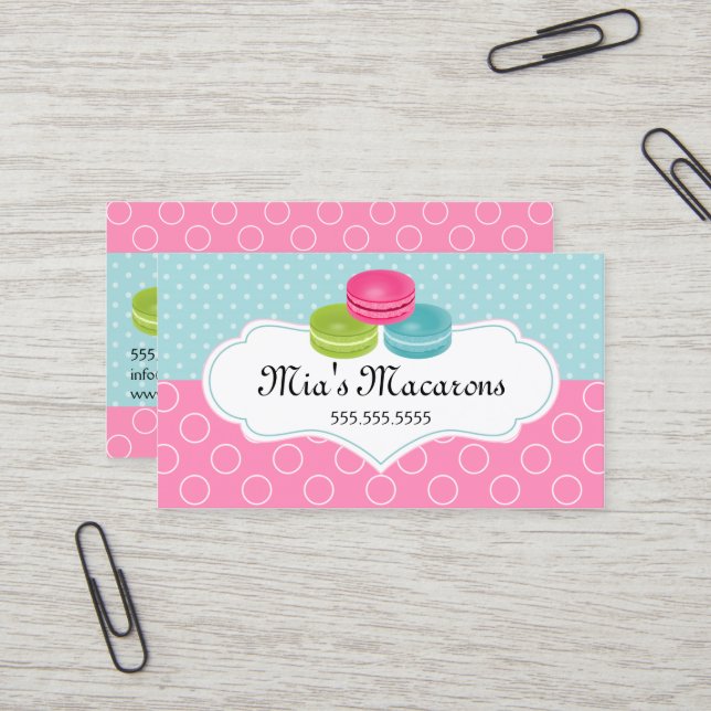 Colourful Macarons Bakery Business Card (Front/Back In Situ)