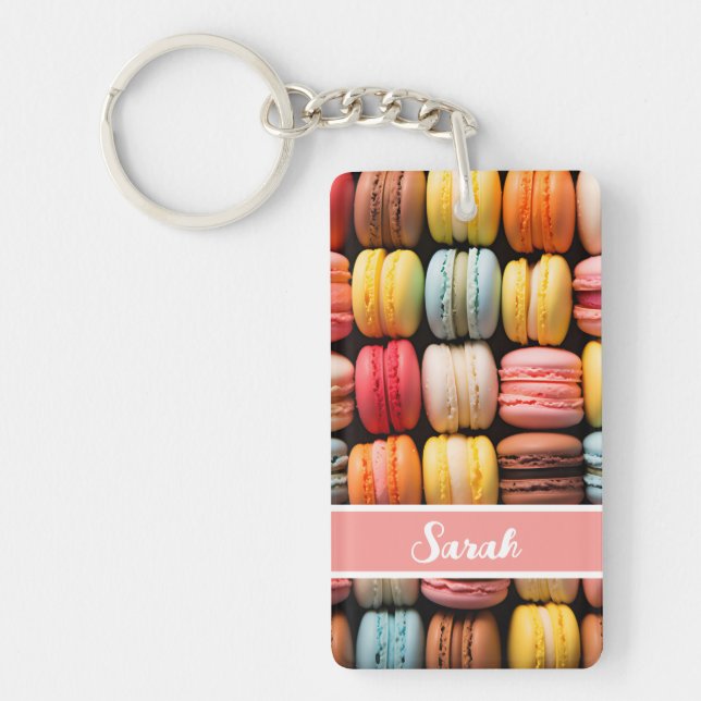 colourful macarons bakery individual name keychain (Front)
