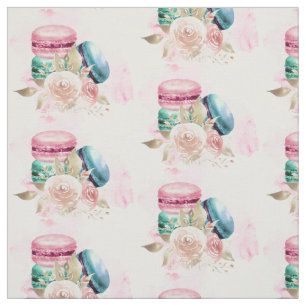 Colourful Macarons on Pale Yellow Background Fabric