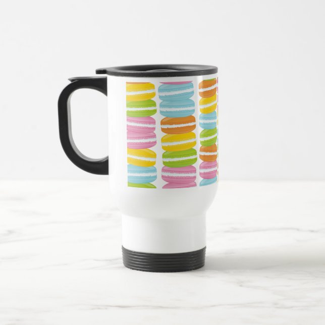 Colourful Macarons Stack Pattern Travel Mug (Left)